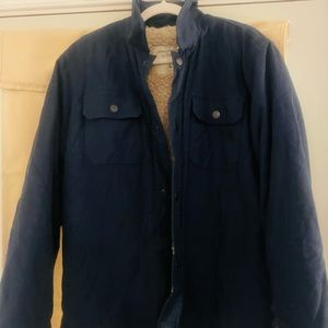Men's Abercrombie and Fitch Blue Canvas Jacket with Fleece Lining - Size XL
